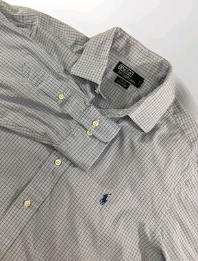 Vintage Polo Ralph Lauren Philip Shirt Men 16 Blue Plaid Button Up Preppy Retro